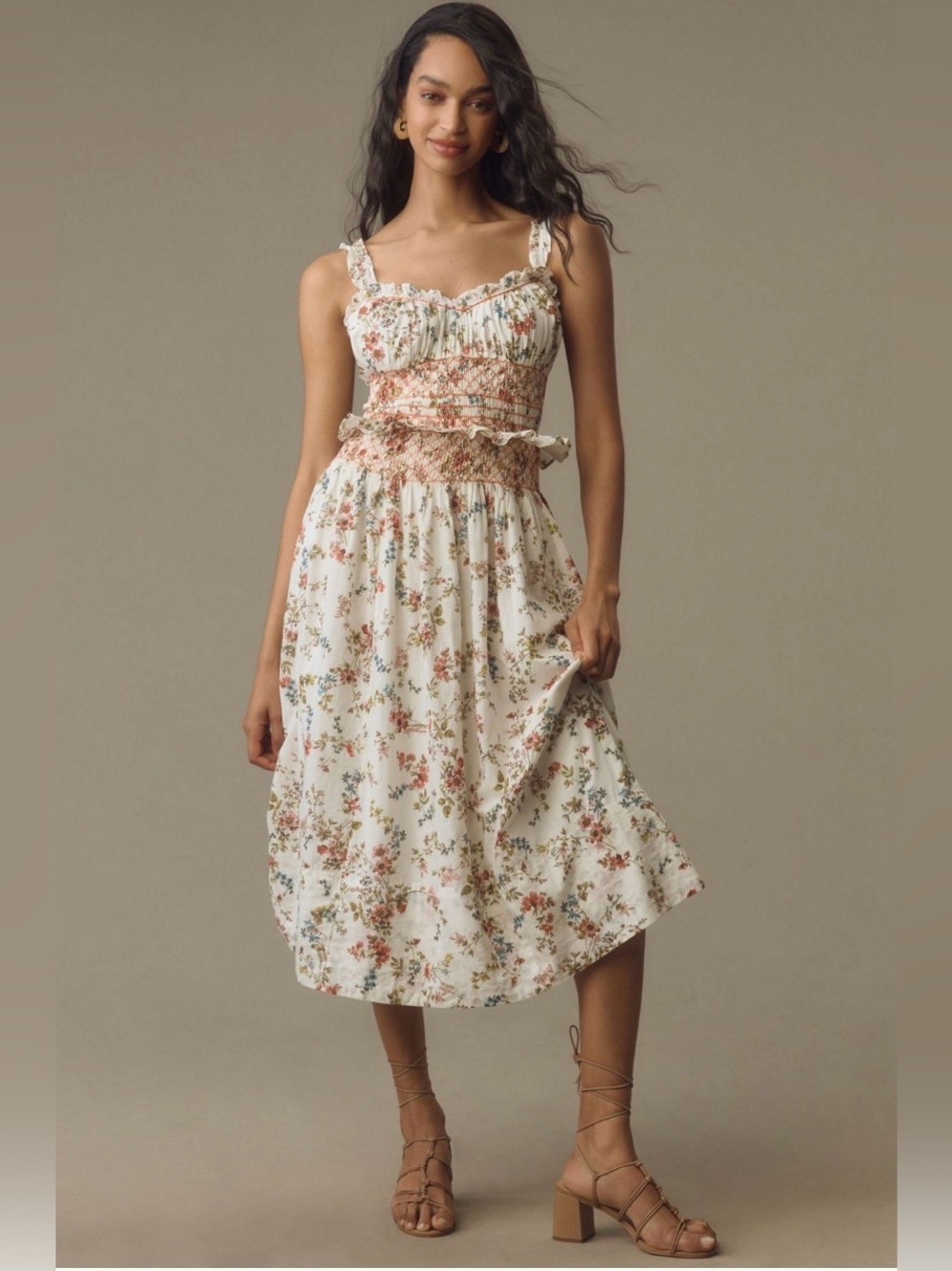Anthropologie Sleeveless Cotton Smocked-Waist Ruffled Midi Dress 2X